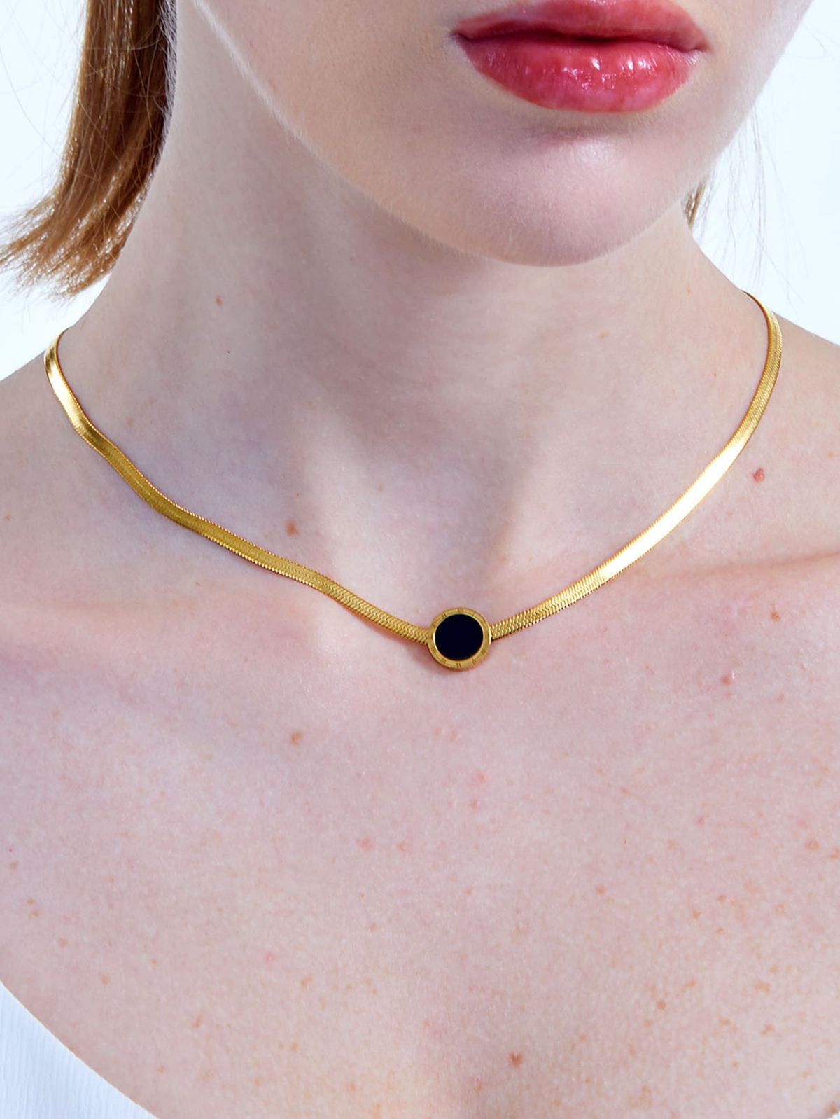 Stainless Black Round Stone Necklace