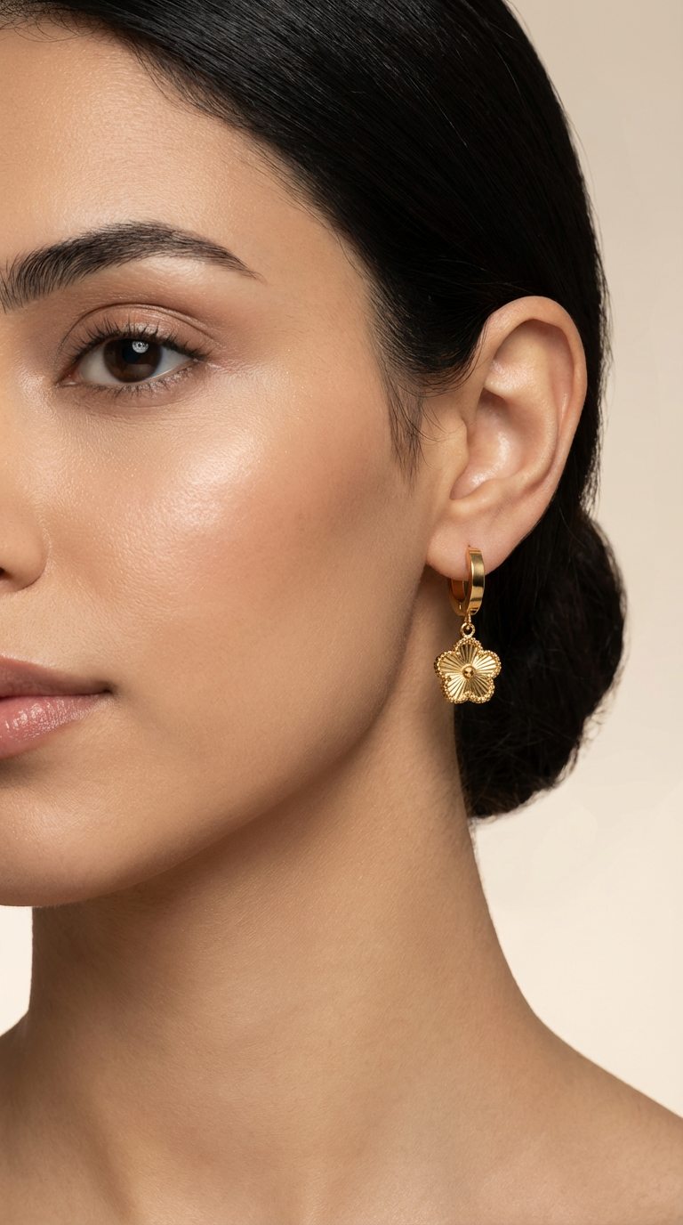 Stainless Steel Golden Flower Earring