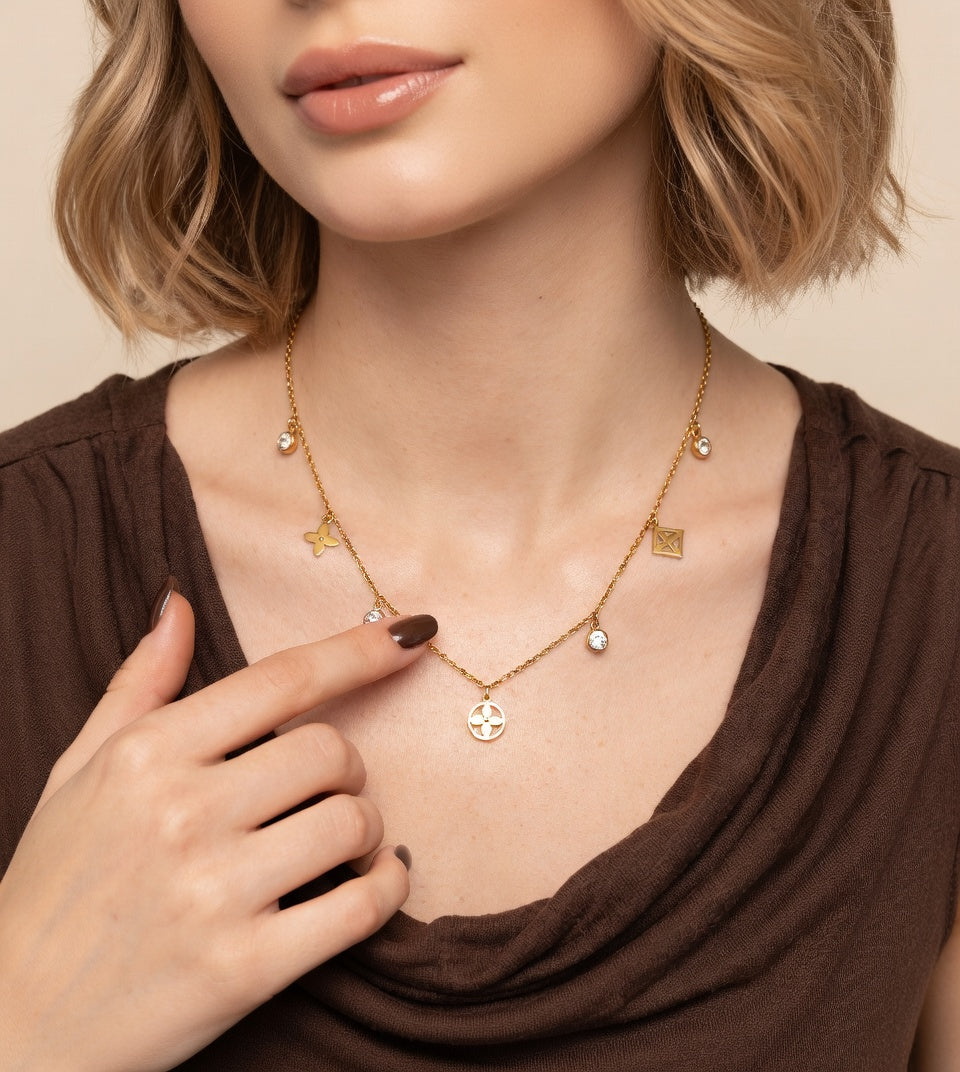 Stainless Steel Monogram Flower Necklace