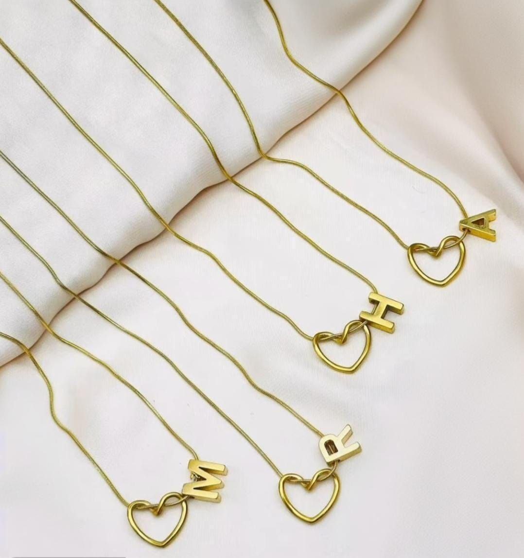 Stainless Open Heart with Letter Necklace