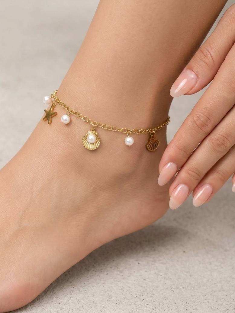 Stainless Steel Shell & Pearl Anklet
