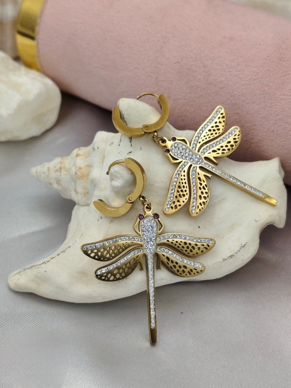 Stainless Steel White Dragonfly Earring