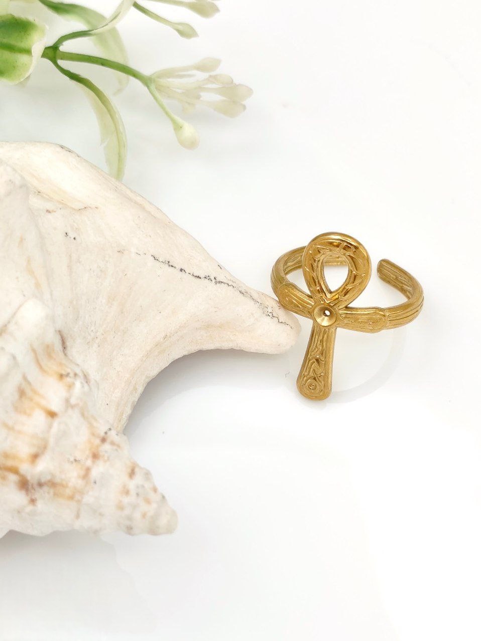 Stainless Steel Key of Life Ring