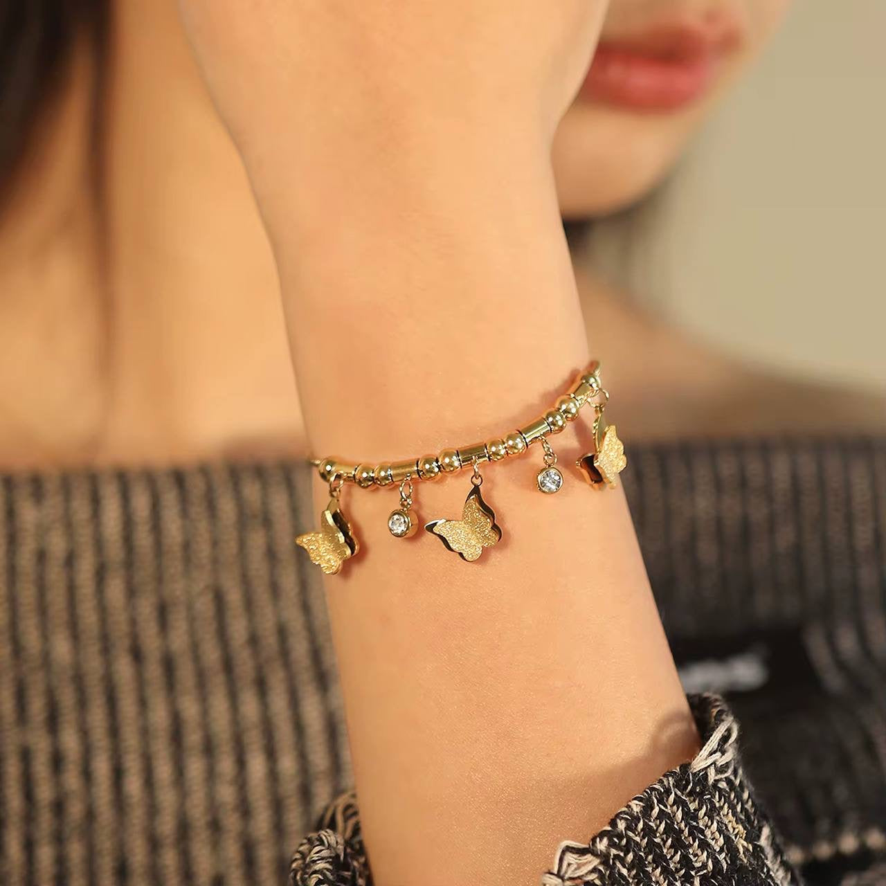 Stainless Chained Butterflies Bracelet