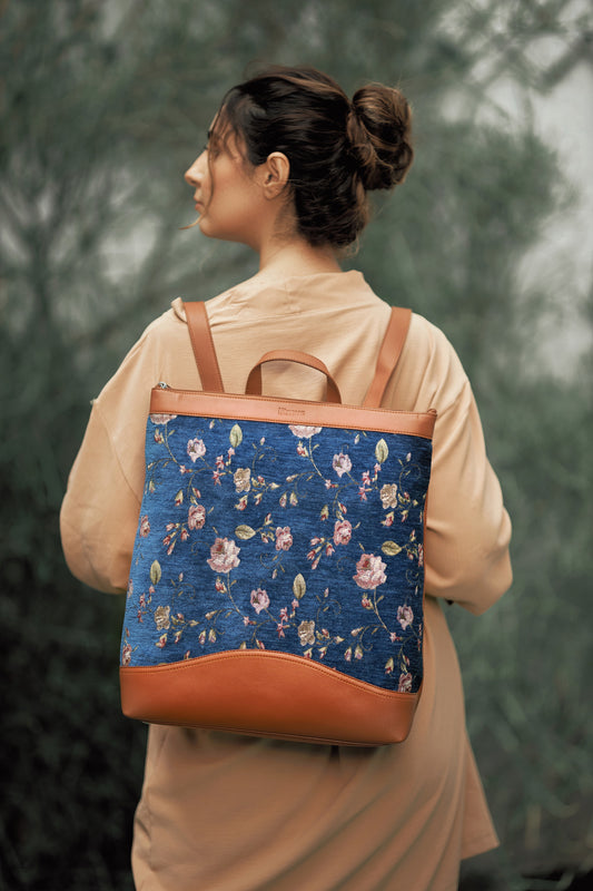 Laptop Backpack Blue Flowered x Havane