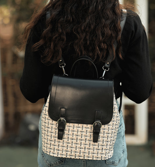 Lapel leather White x Black Backpack