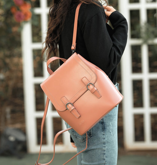 Lapel leather Pink Backpack