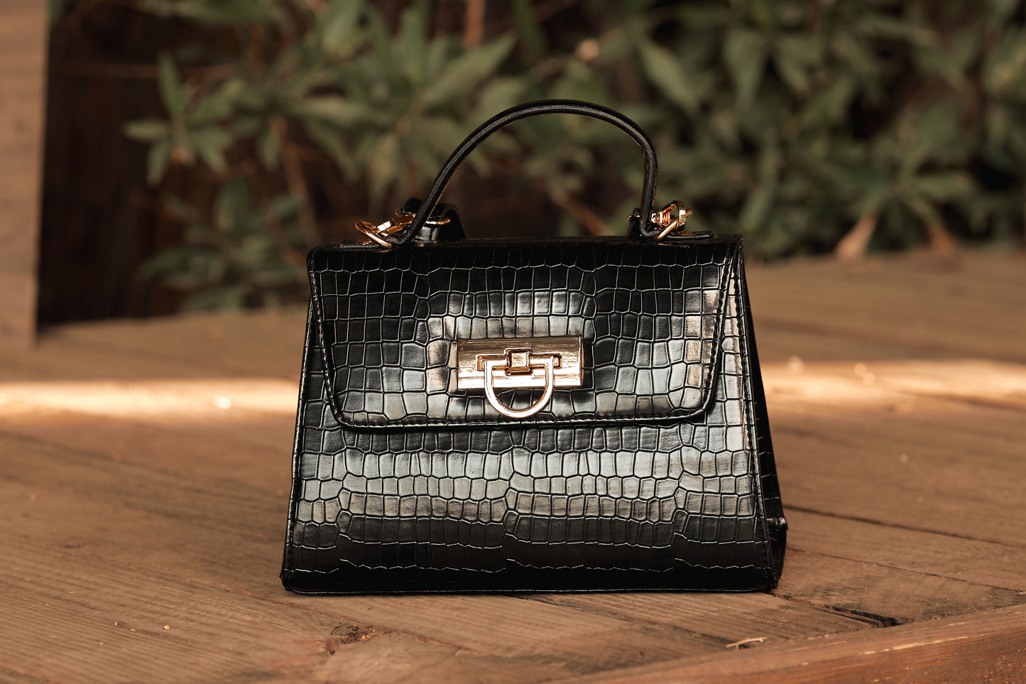 Black Croc Cross Bag