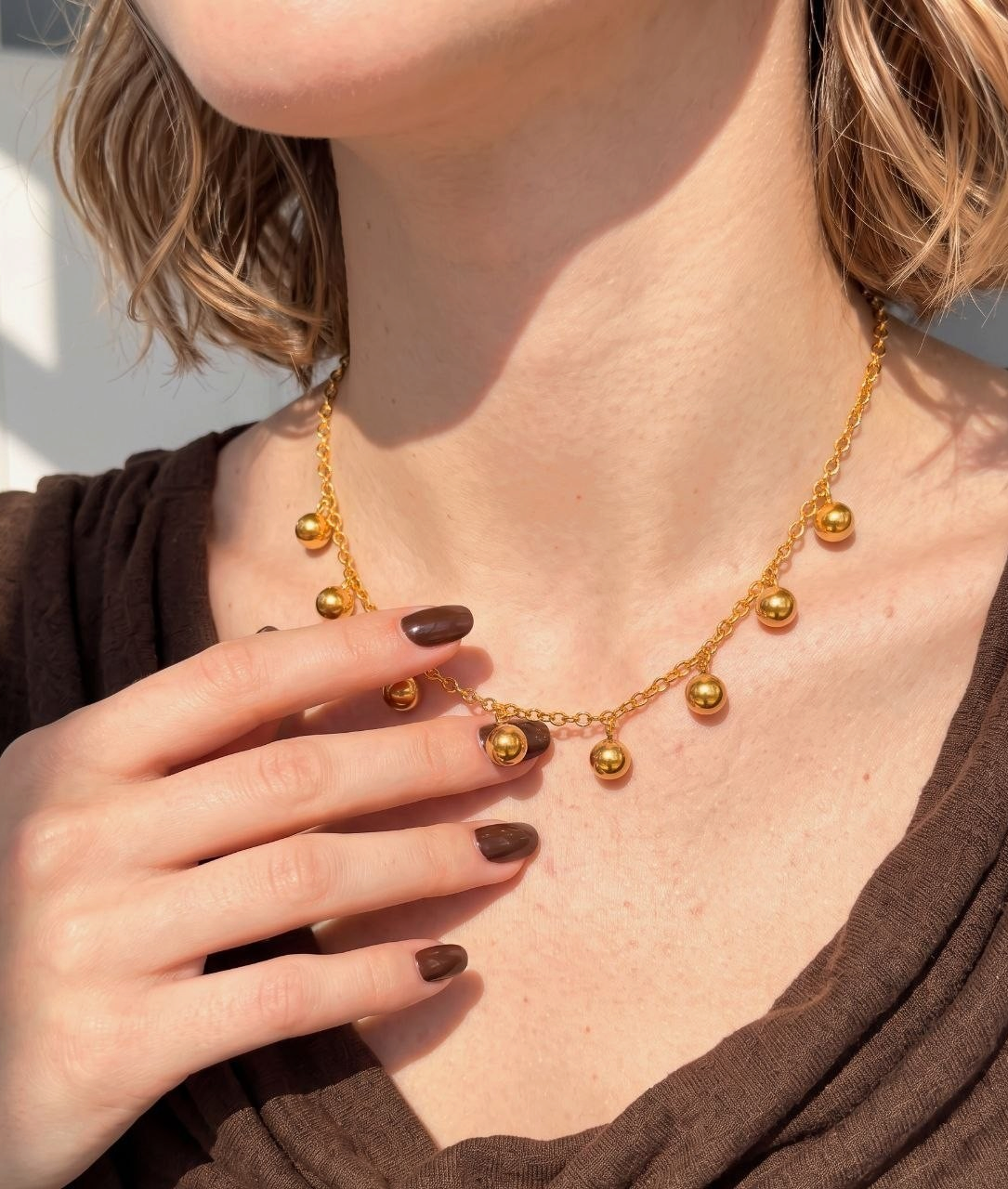 Stainless Steel Dangle Ball Necklace