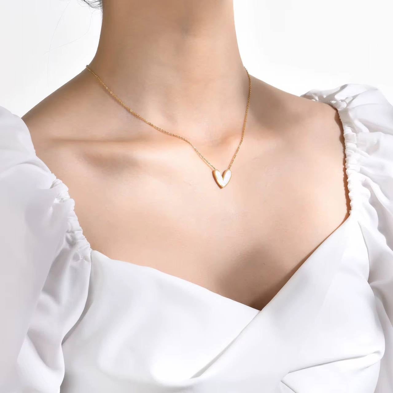 Stainless Simple White Heart Necklace