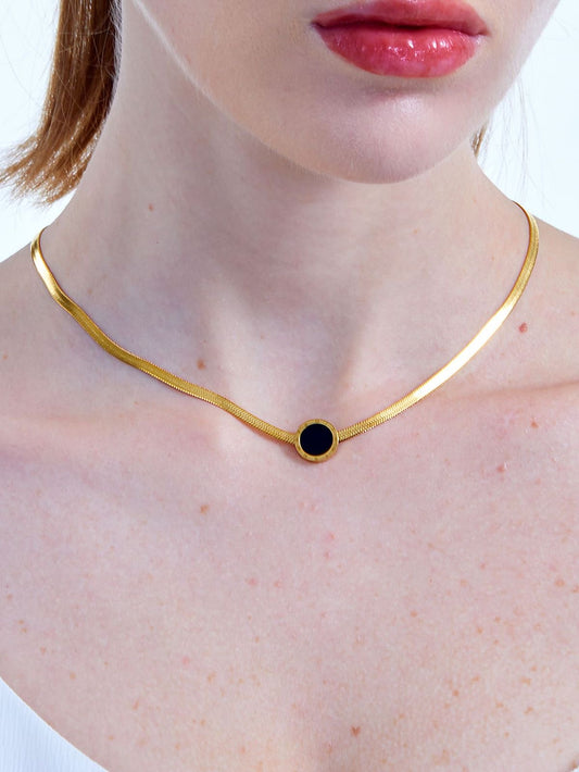 Stainless Black Round Stone Necklace