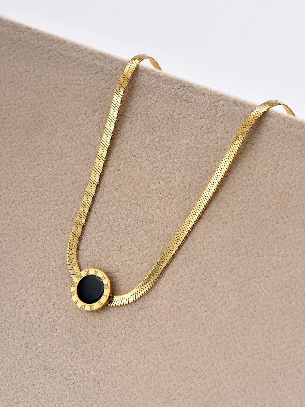 Stainless Black Round Stone Necklace
