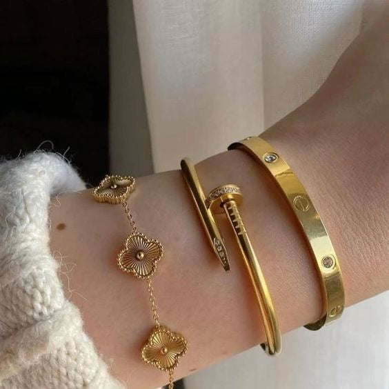 Stainless Steel Stoned Cartier, Nail and Gold Van Cleef Set