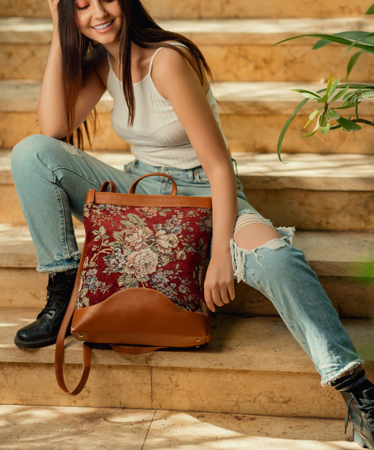 Laptop Backpack Red Flowered x Havane