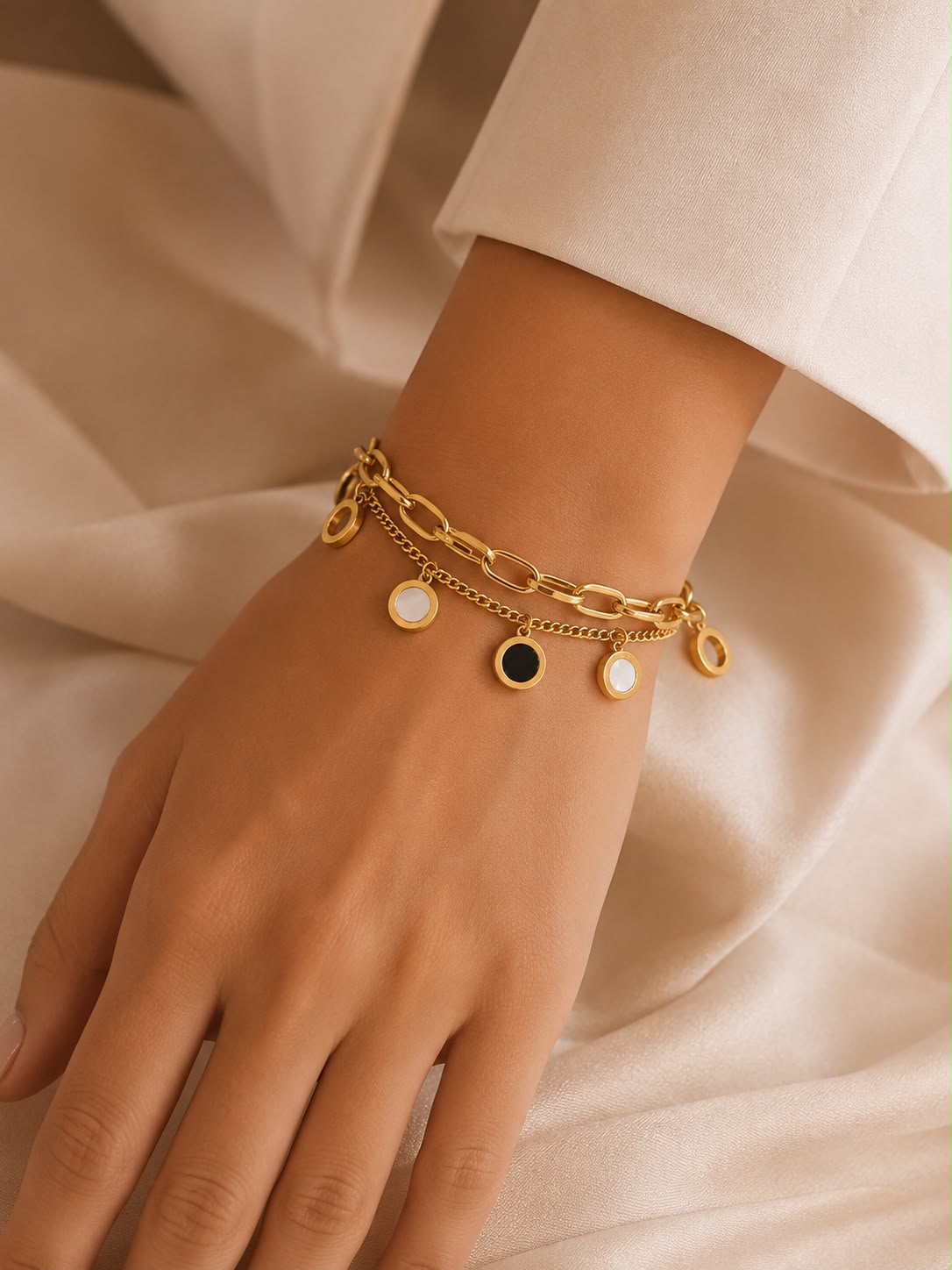 Stainless Steel Black and White Circle Bracelet