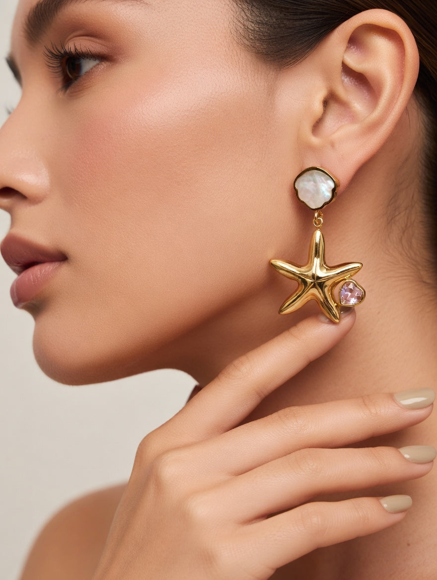 Stainless Steel Starfish & Cloud Earring