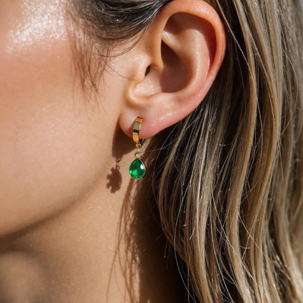 Stainless Steel Green Stone Earring