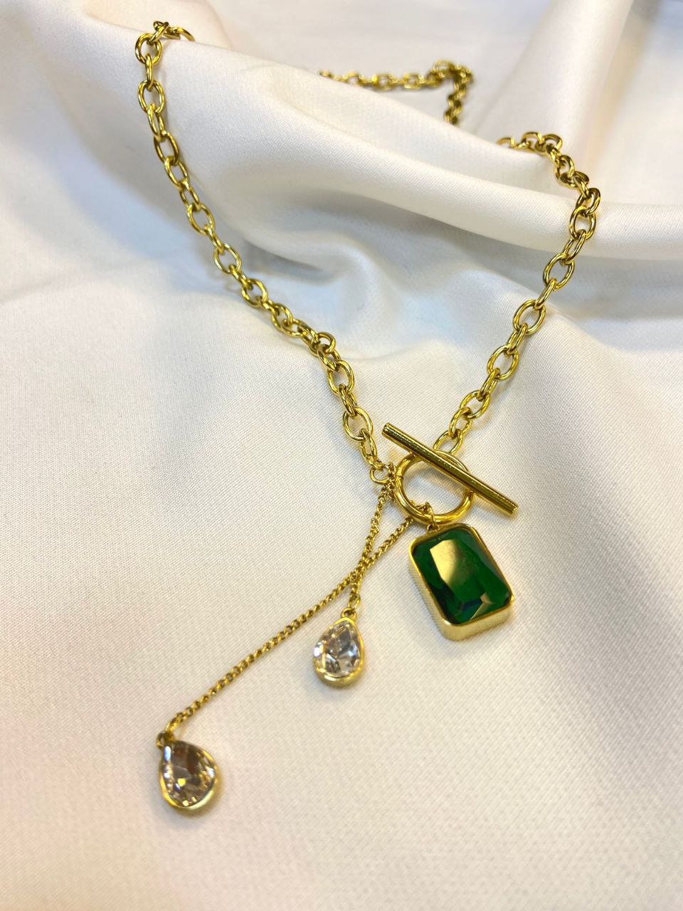 Rectangle Emerald Gemstone Necklace
