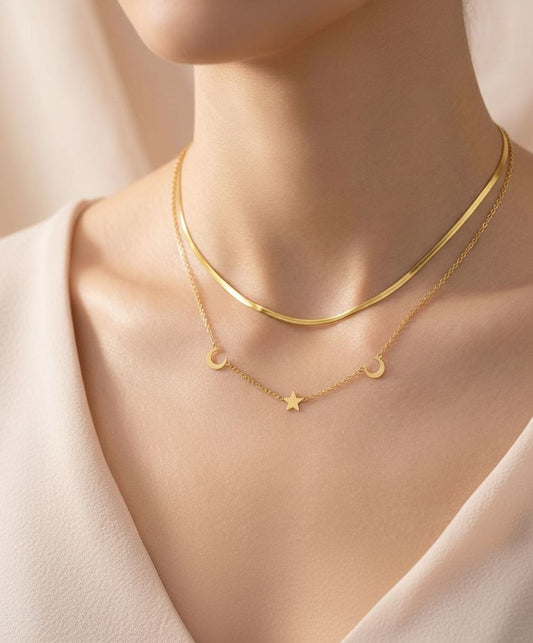 Stainless Steel Crescent & Star Necklace