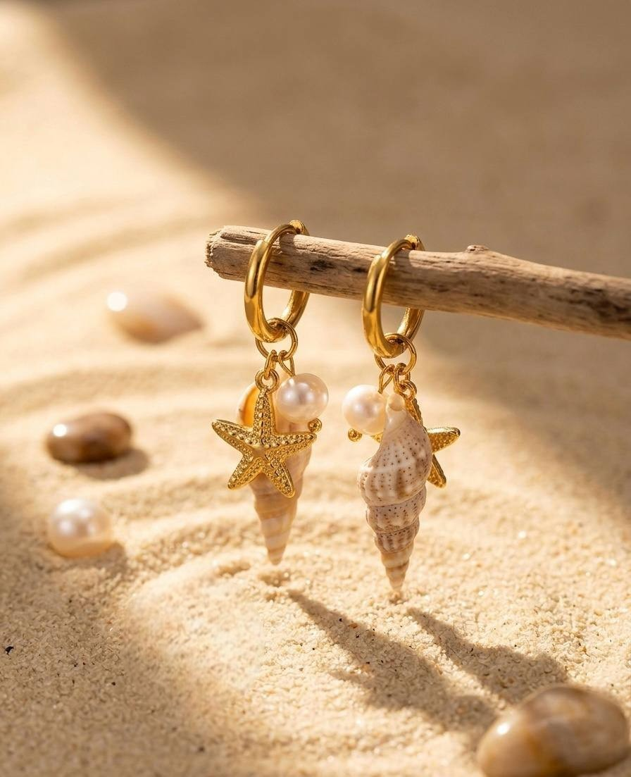 Stainless Steel Starfish & Shell Earring