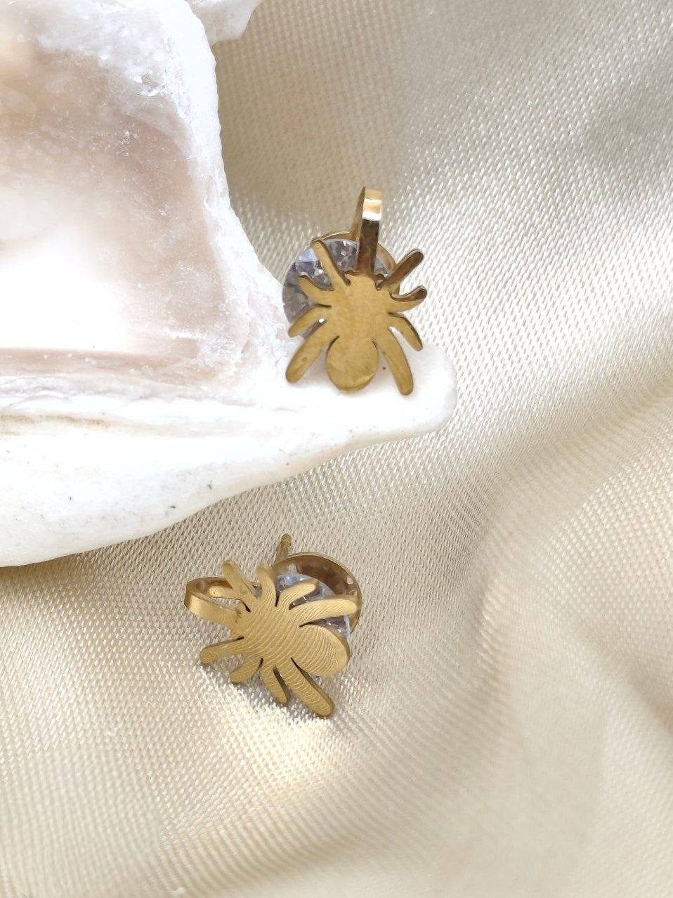 Stainless Steel Diamond Spider Earring