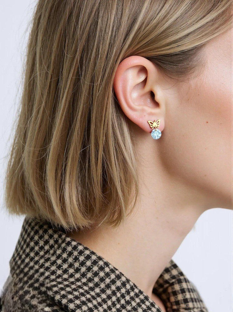 Stainless Steel Diamond Butterfly Earring