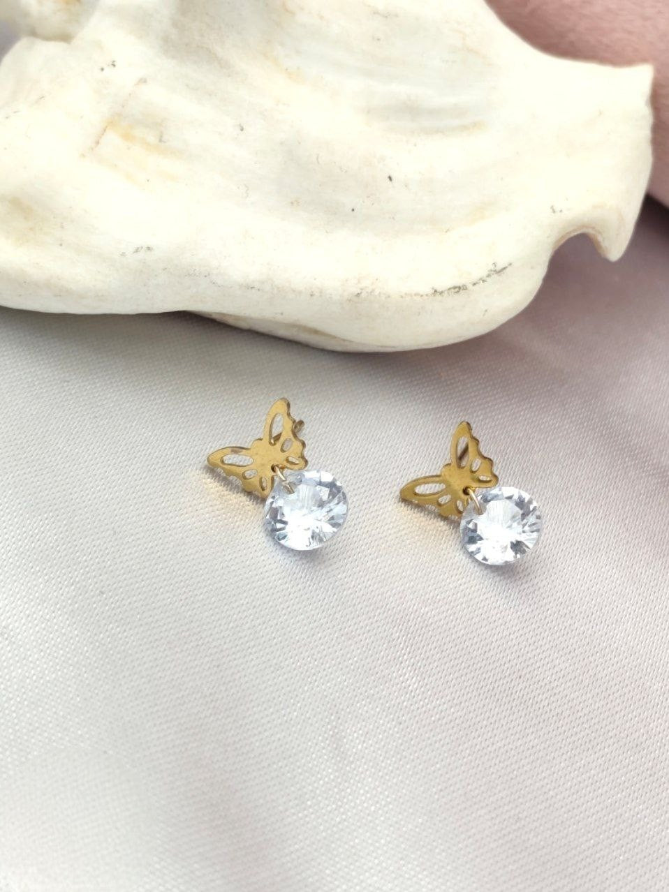 Stainless Steel Diamond Butterfly Earring