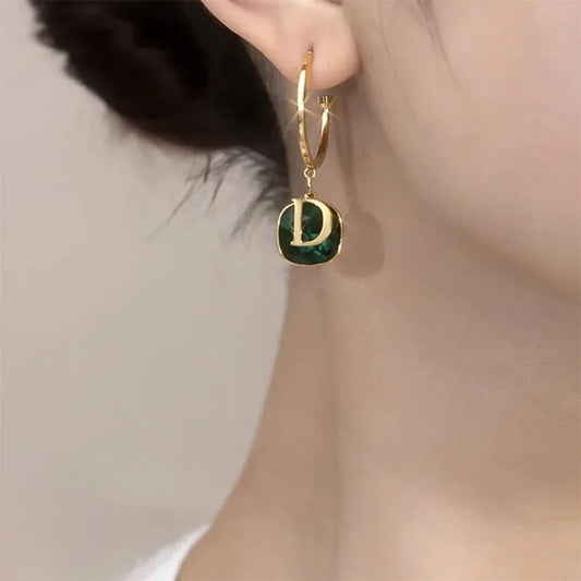 Stainles Steel Dior green Stone Earring
