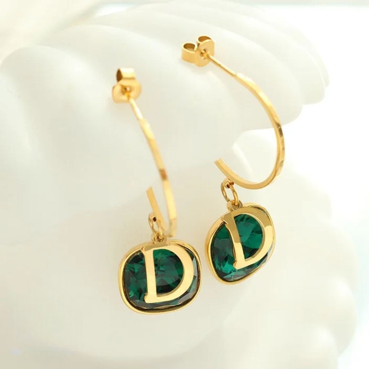 Stainles Steel Dior green Stone Earring