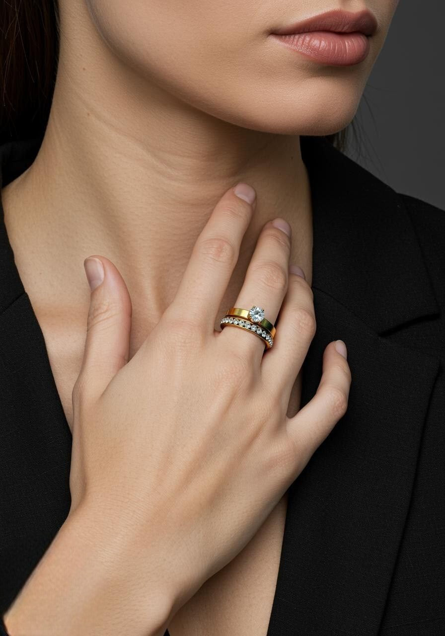 Stainless Steel Twins with jewelry stone Rings